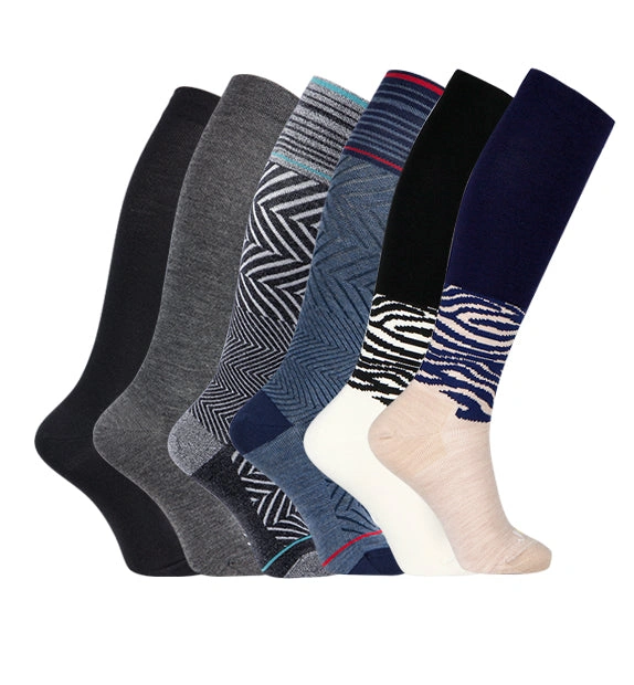 Zebra Luxe Merino Compression Socks 6 Pack Cozy Comfort Style